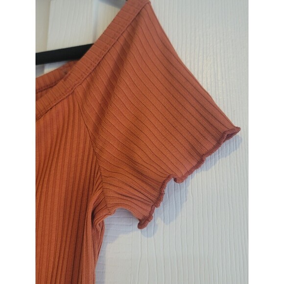 Rust Orange Ribbed Off-Shoulder Bodycon Mini Dress Size Large - Picture 9 of 10